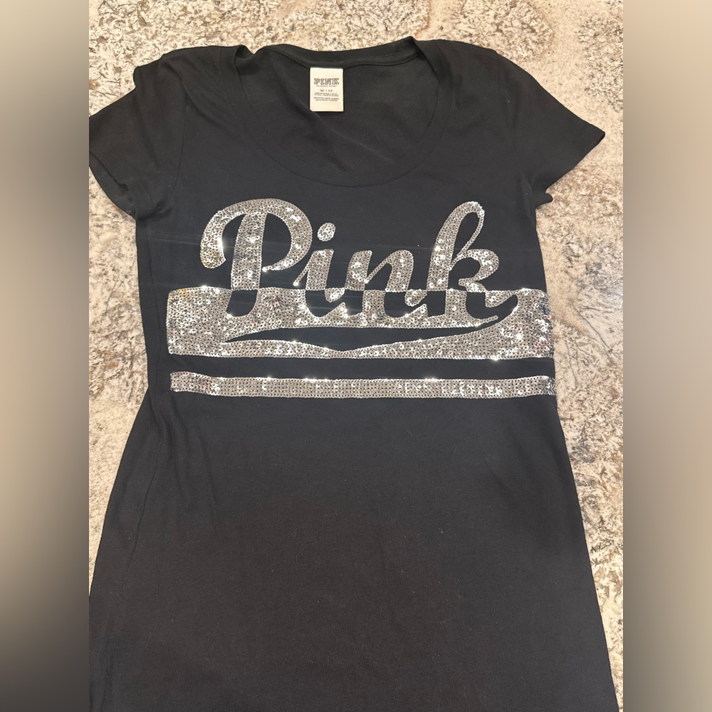 PINK Victoria's Secret Black Tee with Silver Accents